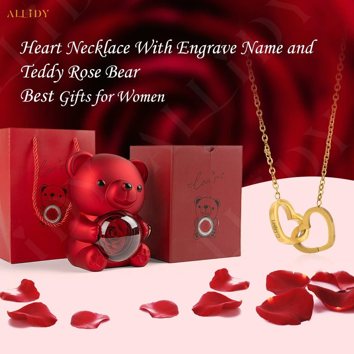 Forever Rose Bear / Engraved Necklace