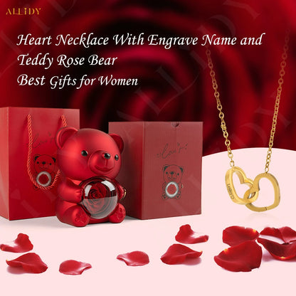 Forever Rose Bear / Engraved Necklace