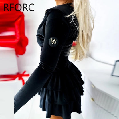 ✨ Elegant Ruffled Mini Dress – Zip-Up & Belted Chic