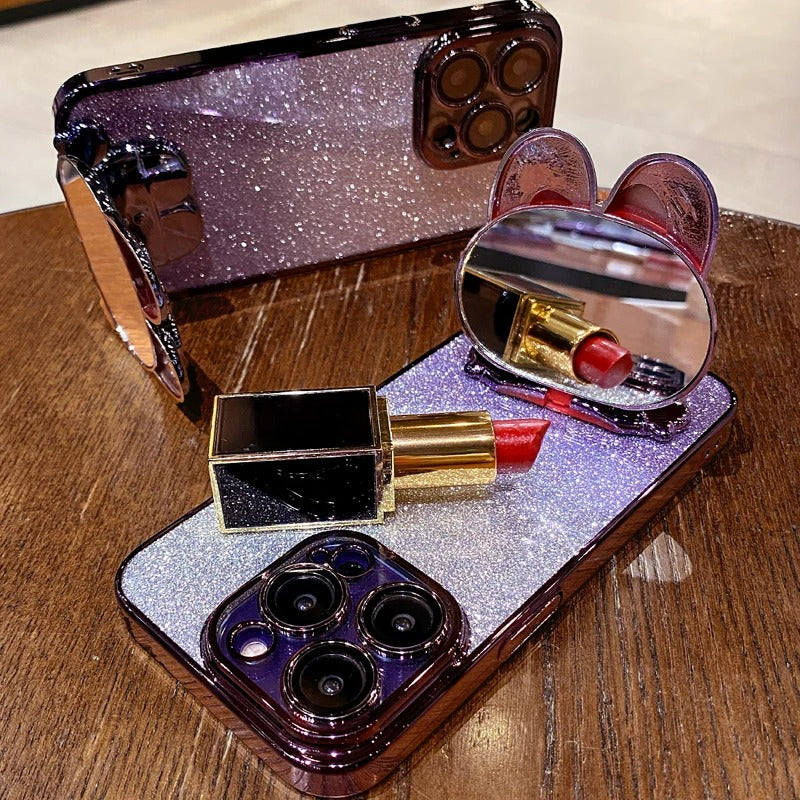 Glitter Luxe Case with Stand & Mirror For Xiaomi, iPhone, Samsung, Honor, Google, Oppo