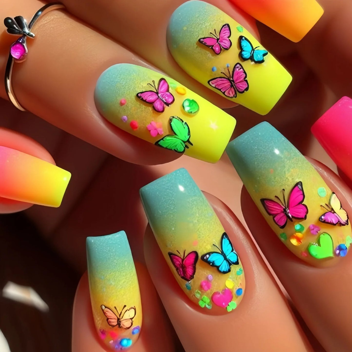 🦋 Butterfly Bliss Press-On Nails – A Touch of Whimsy & Color! 🌈✨