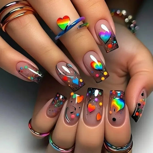 🌈 Rainbow Love Press-On Nails – A Burst of Color & Joy! 💖