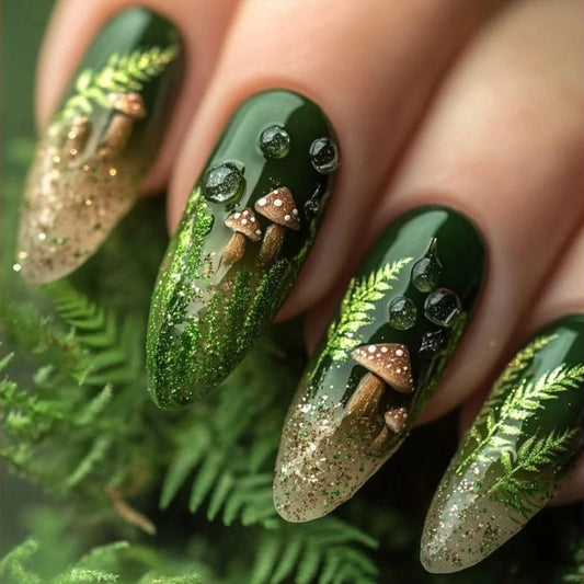 🍃 Enchanted Forest Press-On Nails – Nature’s Magic at Your Fingertips! 🍄✨