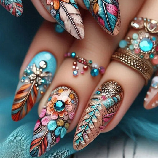 Boho Luxe – Artistic Press-On Nails ✨🌿