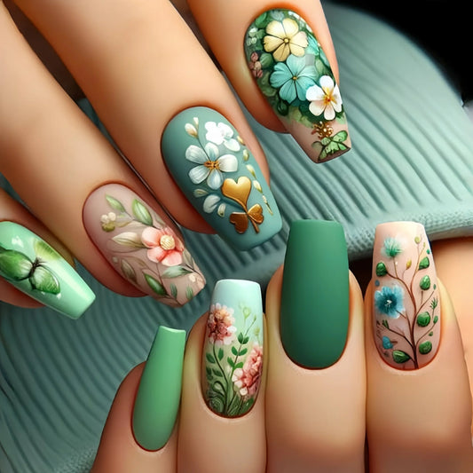 🍀 Enchanted Garden Press-On Nails – A Touch of Nature’s Magic! ✨